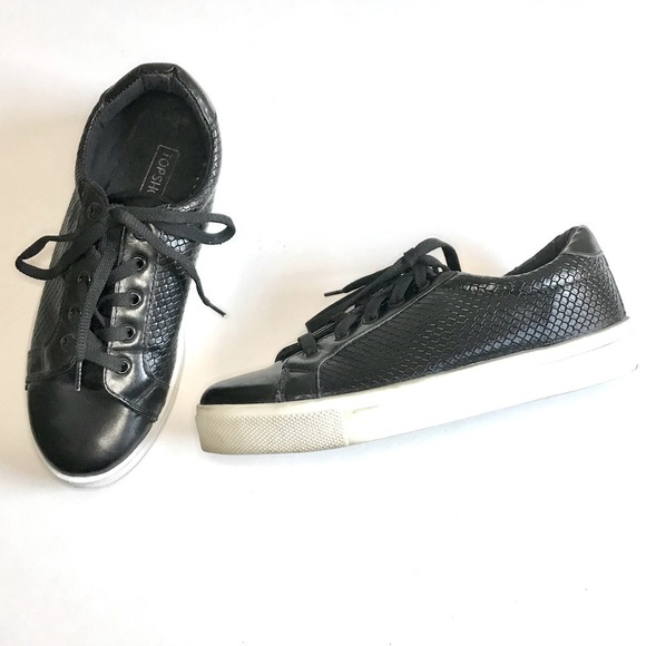 TOPSHOP 6.5 Black Croc Lace Up Sneakers Shoes EU 37 Size 6.5 US - Picture 2 of 9